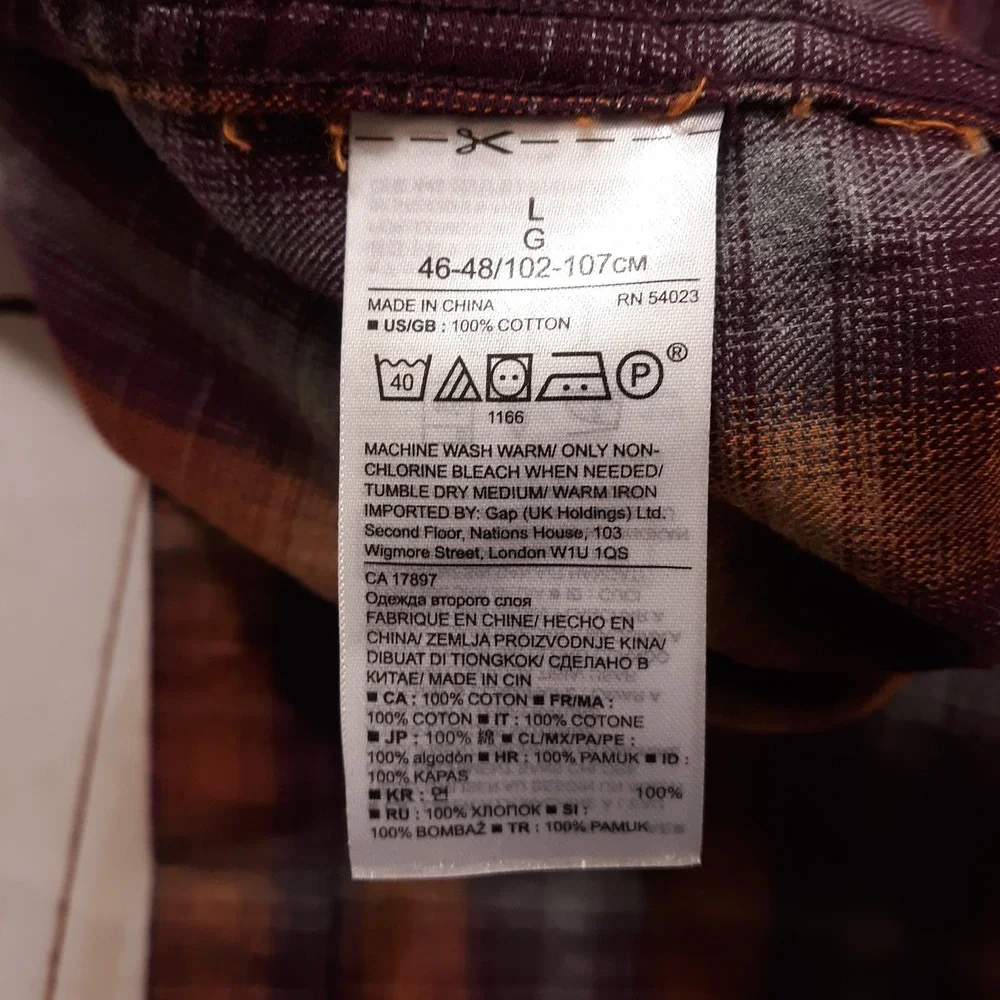 Banana Republic Luxe Flannel Shirt Mens Large Grant Fit Purple Orange Cotton
